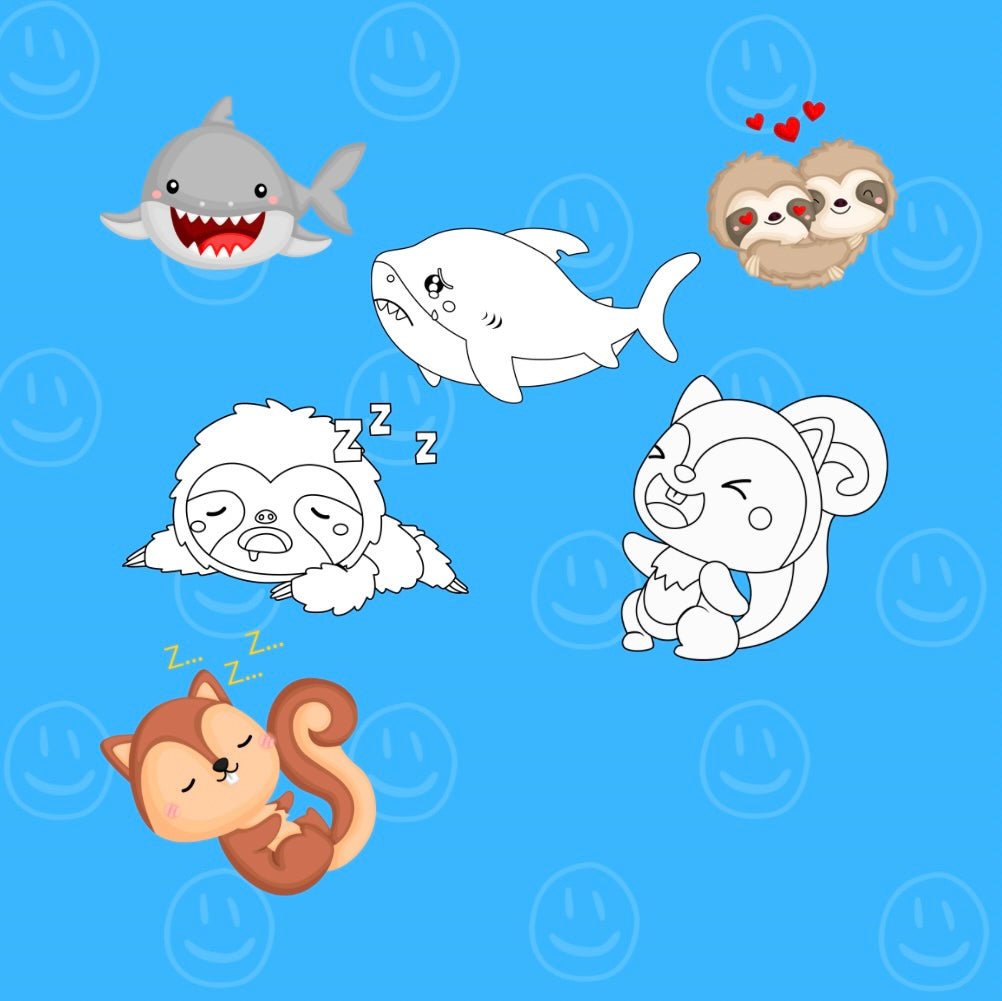 Mini Coloring Book BABY ANIMAL EMOTIONS Squirrels, Sloths & Sharks (Volume 1) - Mini Muffin Bookstore