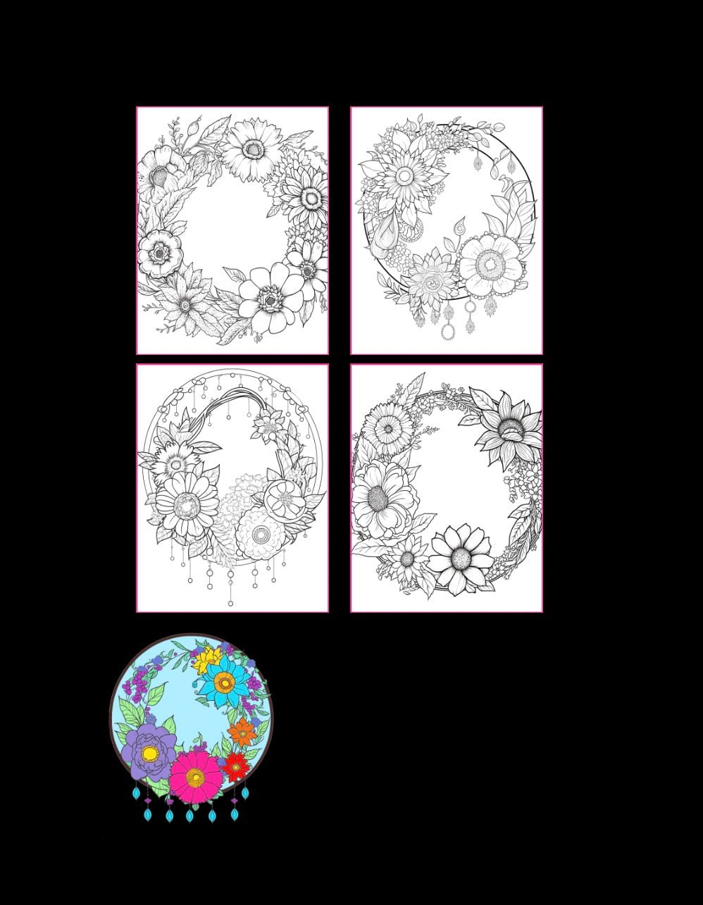 Mini Coloring Book BEAUTIFUL FLOWER WREATHS (Volume 1) - Mini Muffin Bookstore