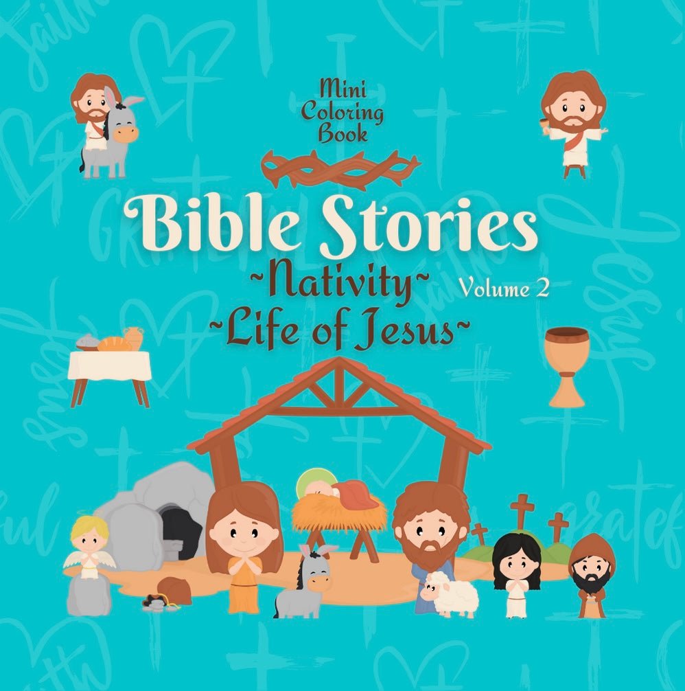 Mini Coloring Book BIBLE STORIES (Volume 2) Nativity, Life of Jesus - Mini Muffin Bookstore