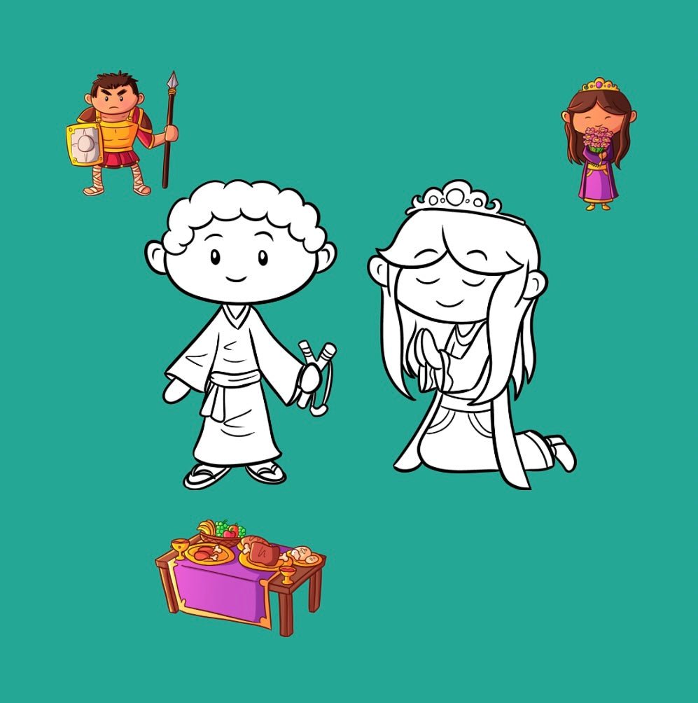 Mini Coloring Book BIBLE STORIES (Volume 5) DAVID AND GOLIATH, BOOK OF ESTHER - Mini Muffin Bookstore