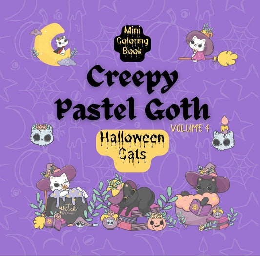 Mini Coloring Book CREEPY PASTEL GOTH HALLOWEEN CATS (Volume 4) - Mini Muffin Bookstore