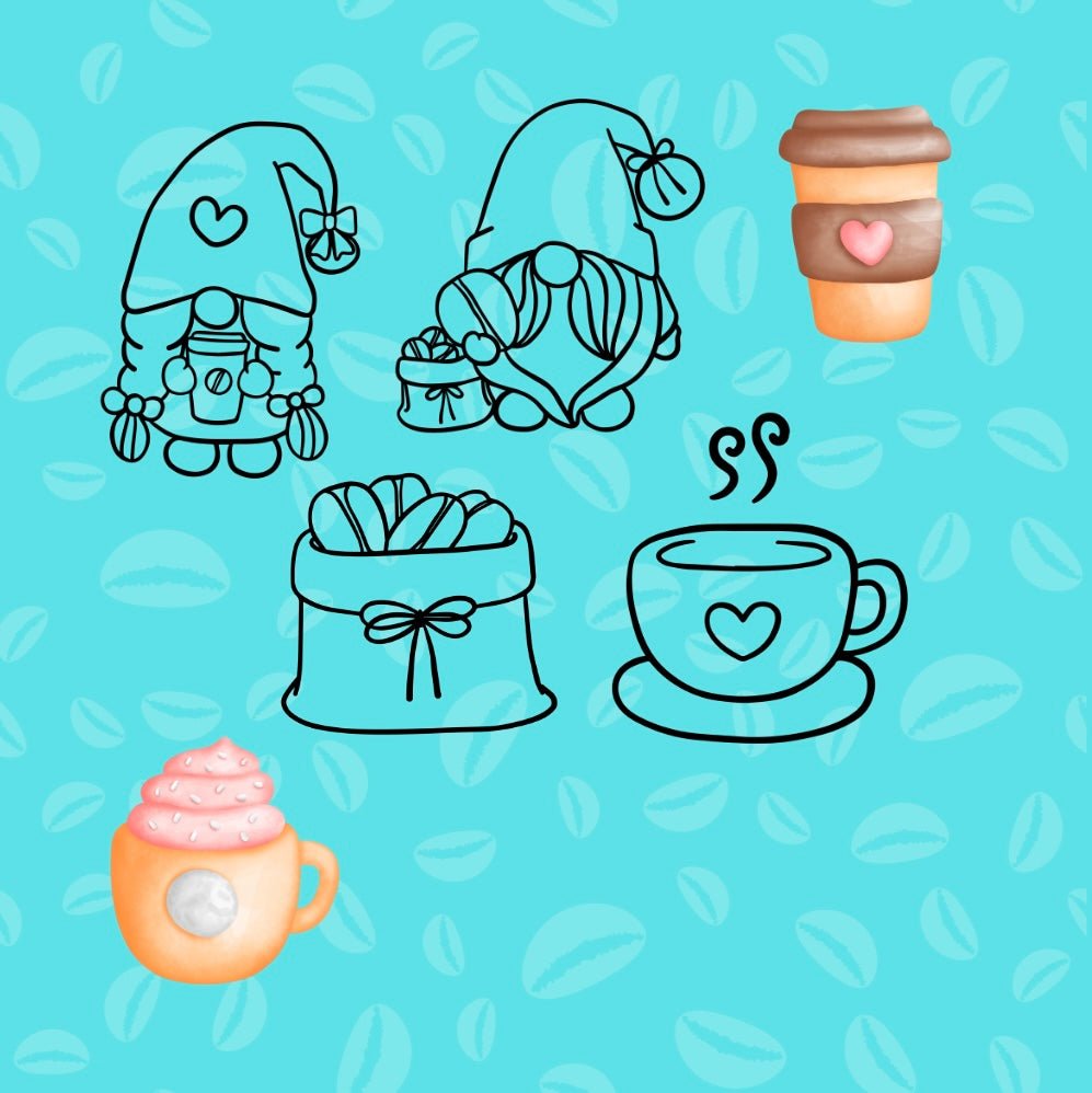 Mini Coloring Book CUTE GNOMES AT THE COFFEE SHOP - Mini Muffin Bookstore