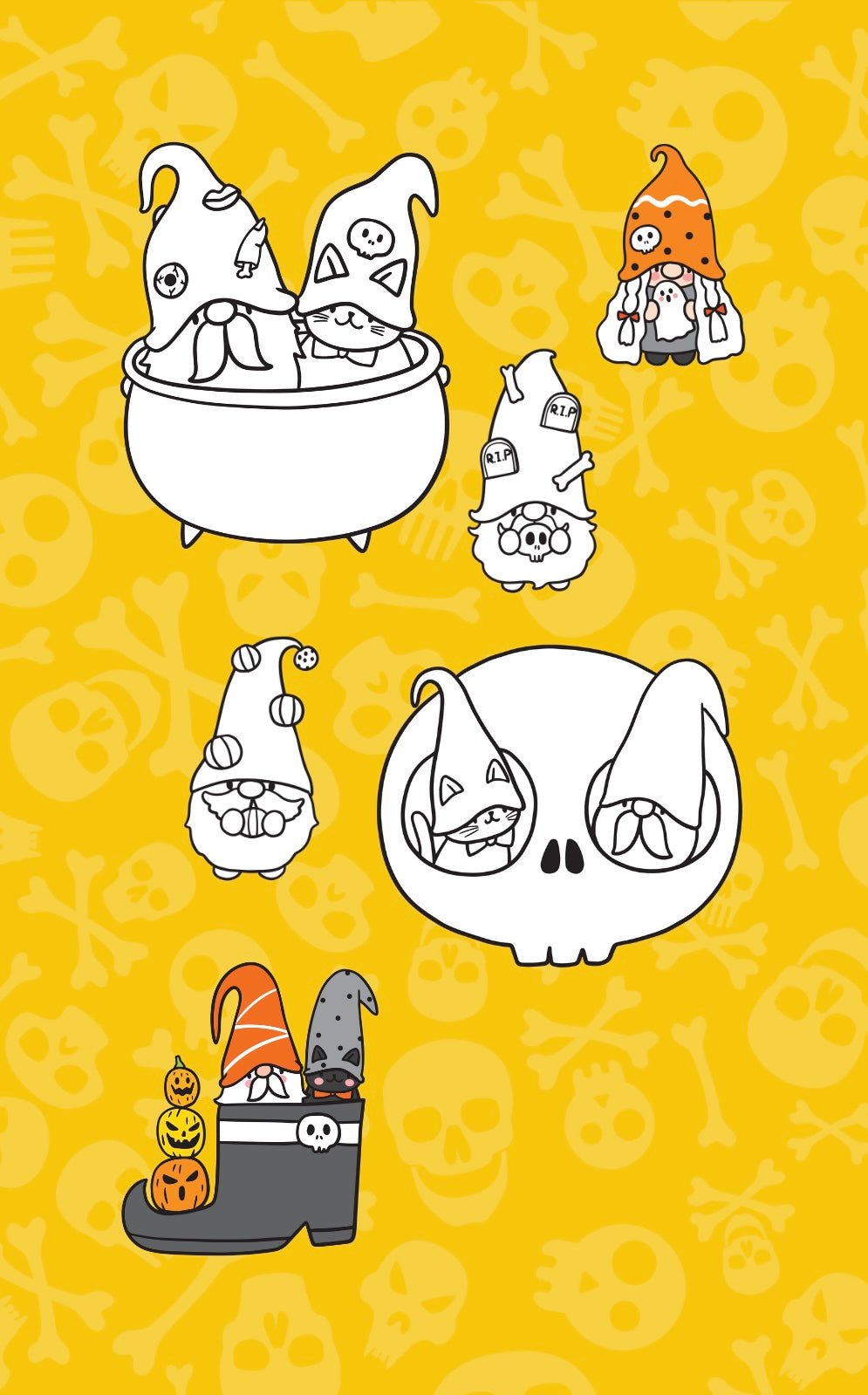 Mini Coloring Book HAPPY HALLOWEEN GNOMES & SPOOKY CATS - Mini Muffin Bookstore