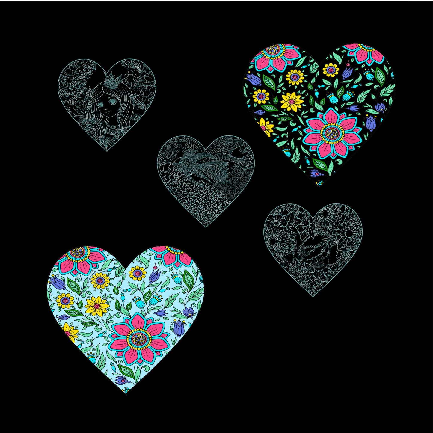 Mini Coloring Book HEALING HEARTS BEAUTIFUL NATURE Flowers, Birds, Butterflies and More! - Mini Muffin Bookstore