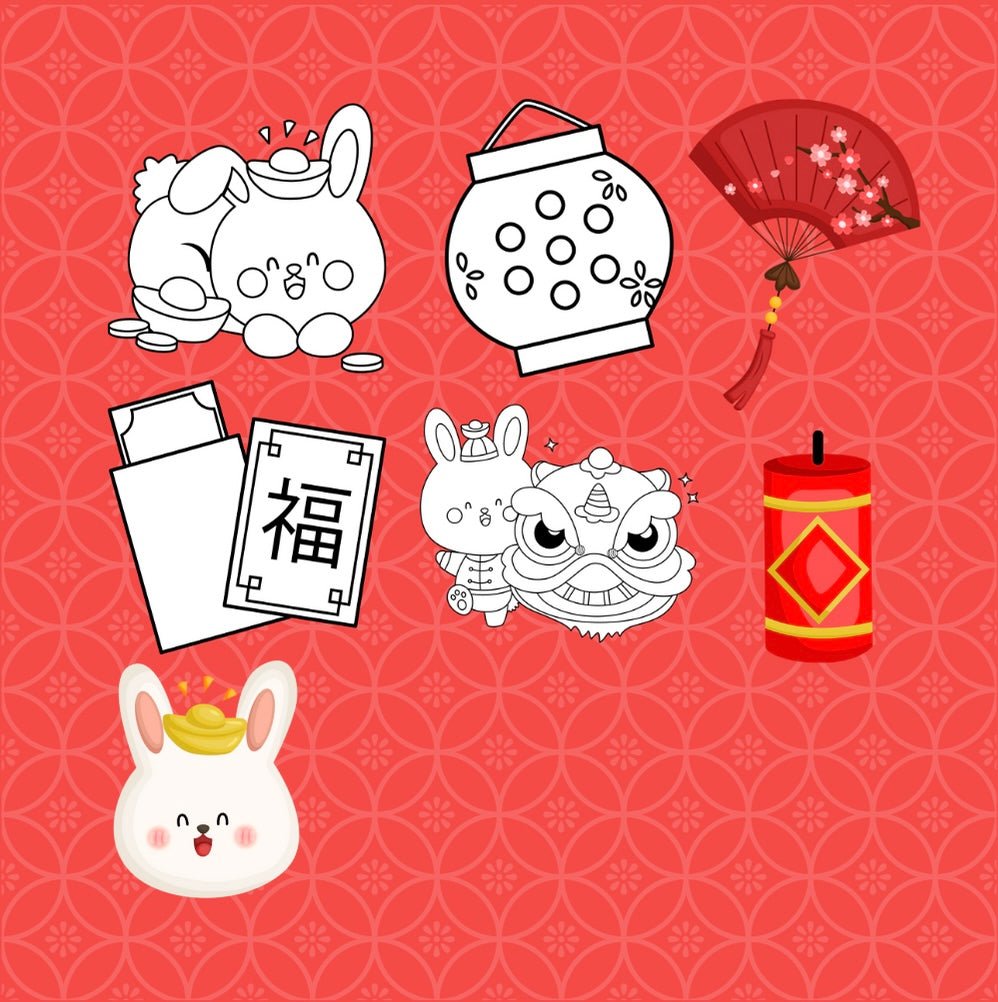 Mini Coloring Book LET’S CELEBRATE CHINESE NEW YEAR! 2023 Year of the Rabbit - Mini Muffin Bookstore