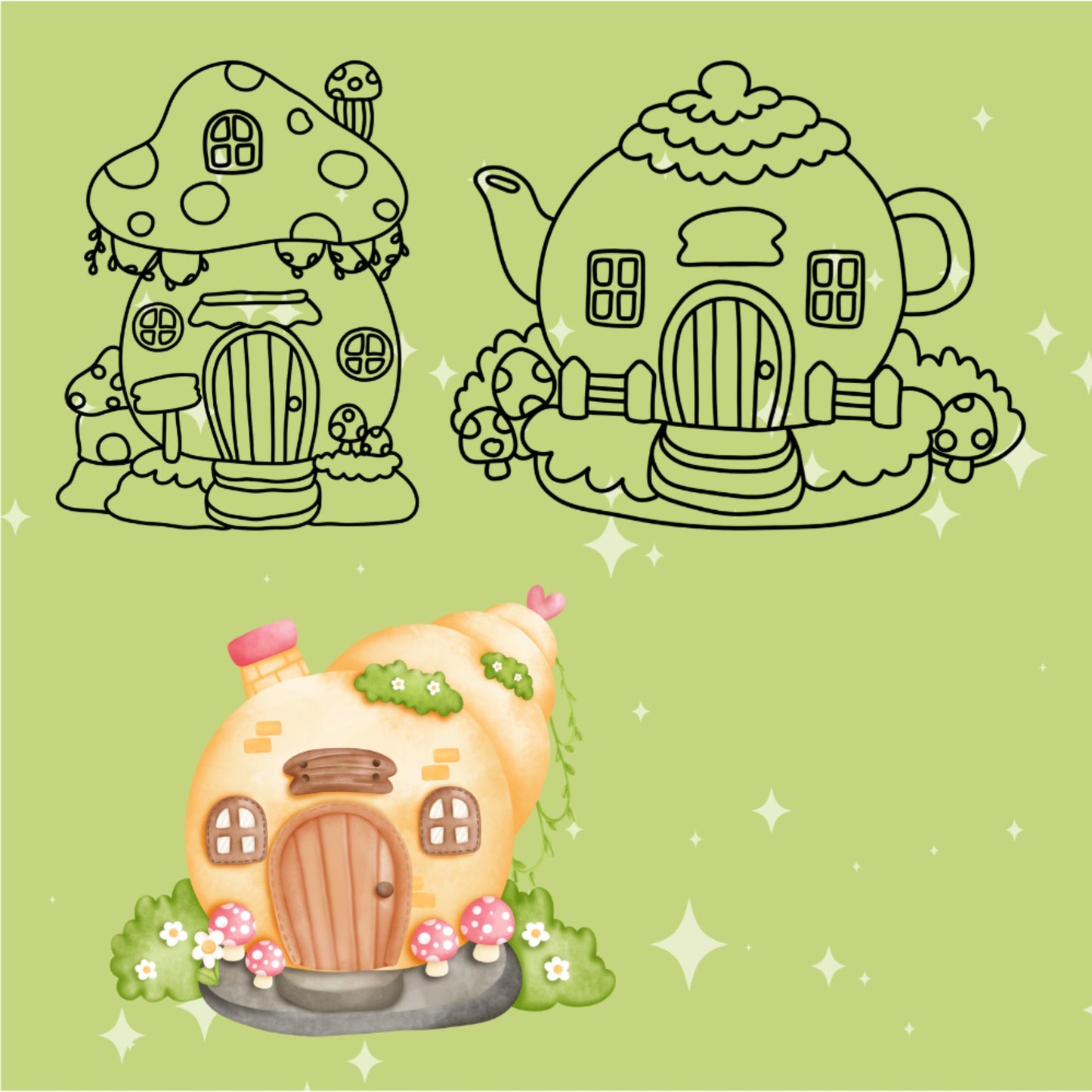 Mini Coloring Book MAGICAL HOUSES Tiny Homes for Fairies and Gnomes - Mini Muffin Bookstore