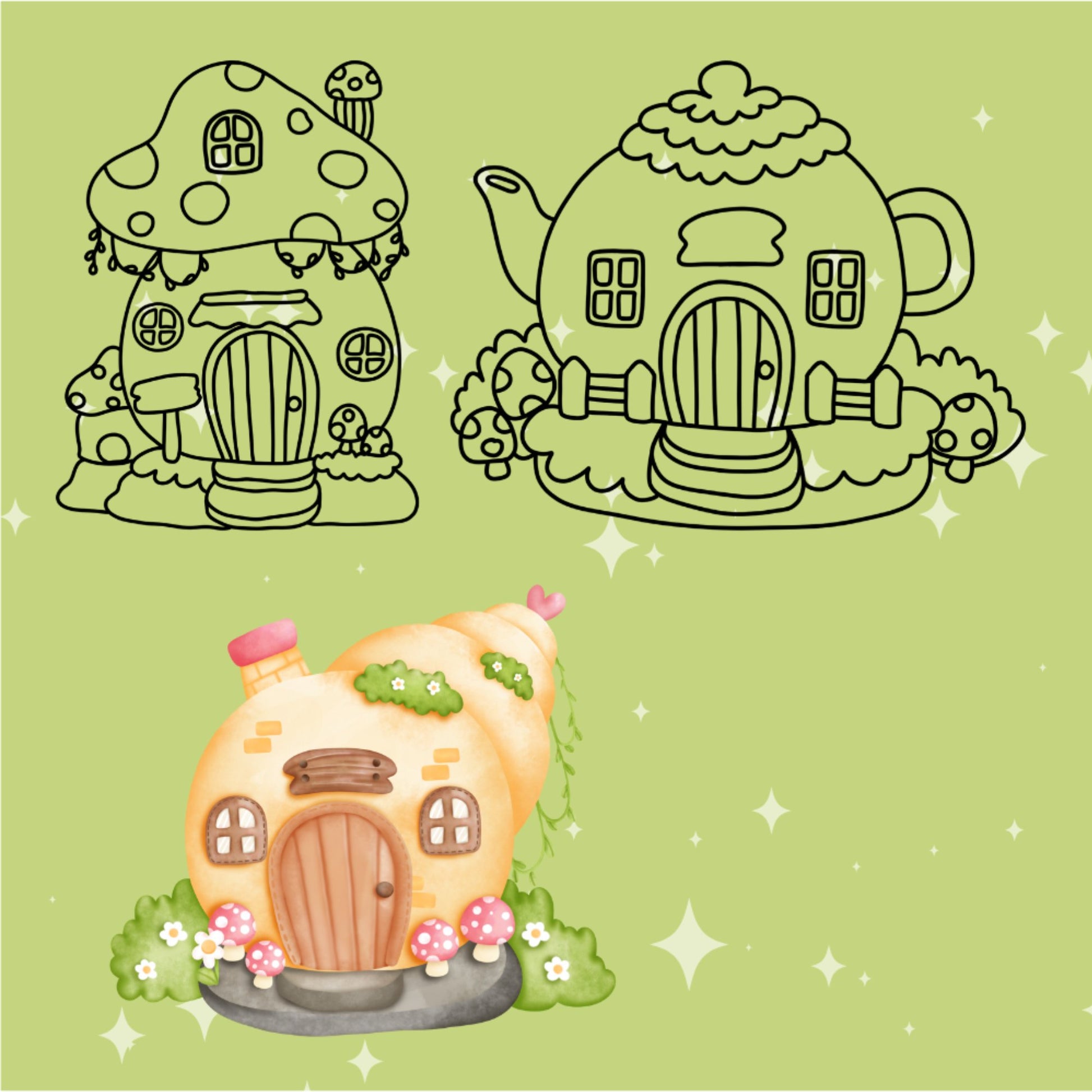 Mini Coloring Book MAGICAL HOUSES Tiny Homes for Fairies and Gnomes - Mini Muffin Bookstore
