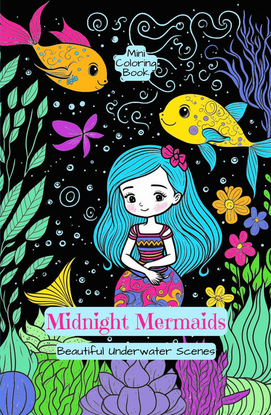 Mini Coloring Book MIDNIGHT MERMAIDS: Beautiful Underwater Scenes - Mini Muffin Bookstore