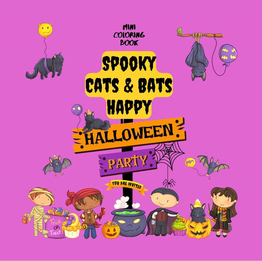 Mini Coloring Book SPOOKY CATS & BATS HAPPY HALLOWEEN PARTY - Mini Muffin Bookstore