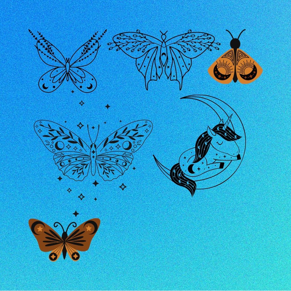 Mini Coloring Book CELESTIAL BEAUTY: BEAUTIFUL BOHO BUTTERFLIES (with 5 Bonus Unicorns) - Mini Muffin Bookstore
