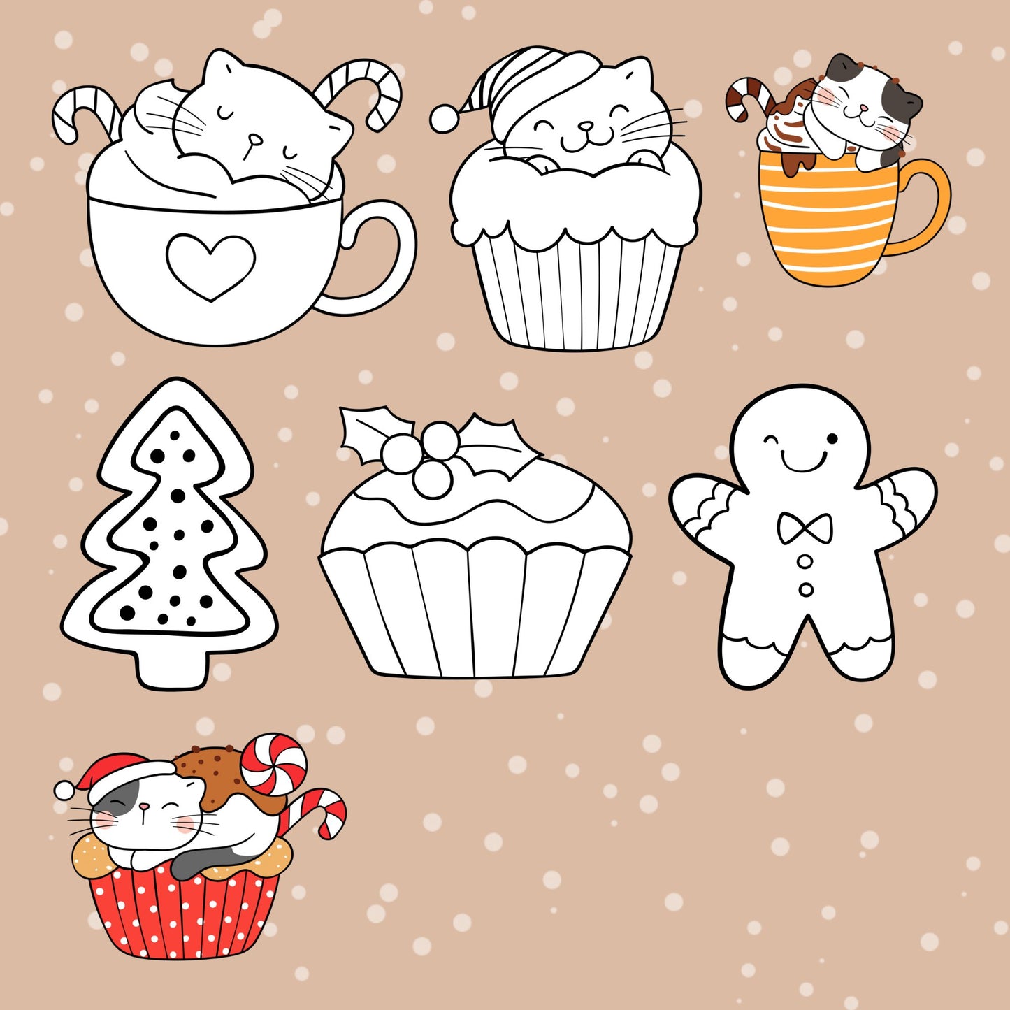 Mini Coloring Book CHRISTMAS CATS, CUPCAKES & COCOA - Mini Muffin Bookstore