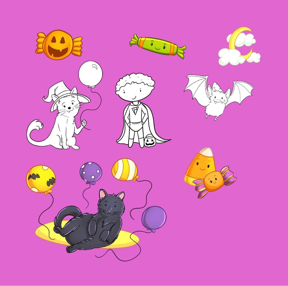 Mini Coloring Book SPOOKY CATS & BATS HAPPY HALLOWEEN PARTY - Mini Muffin Bookstore
