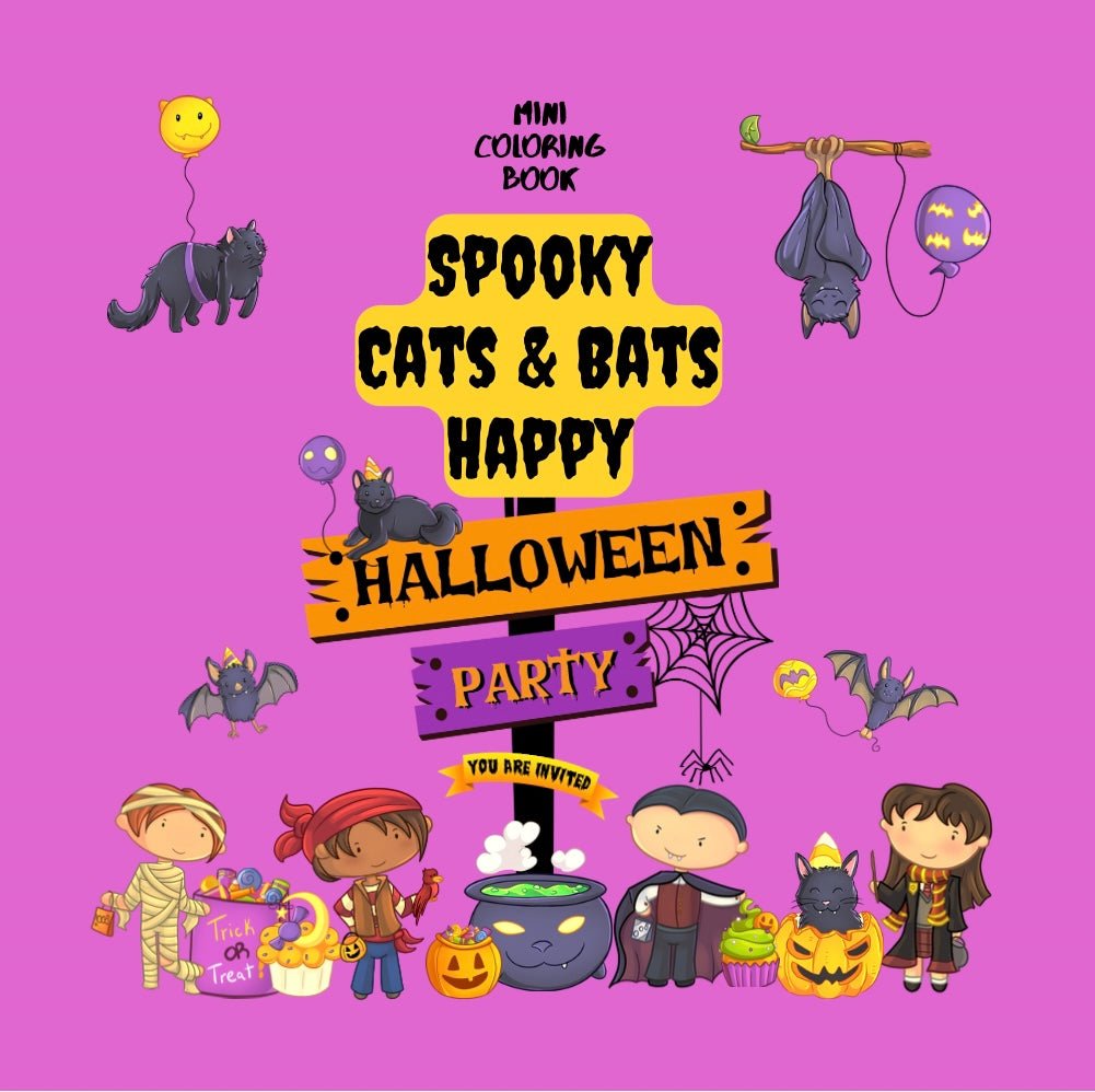 Mini Coloring Book SPOOKY CATS & BATS HAPPY HALLOWEEN PARTY - Mini Muffin Bookstore
