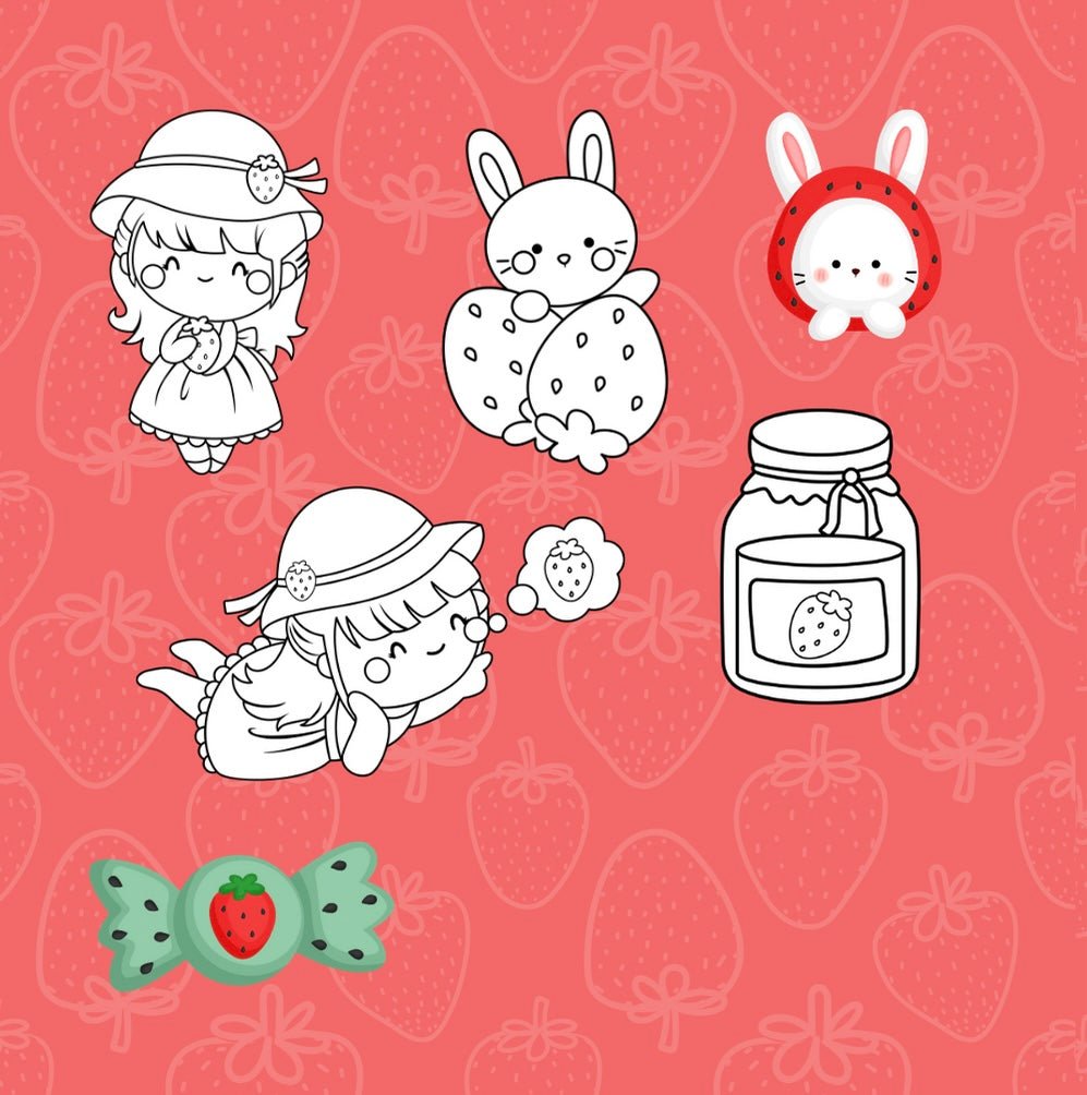 Mini Coloring Book SWEET STRAWBERRY FRIENDS - Mini Muffin Bookstore